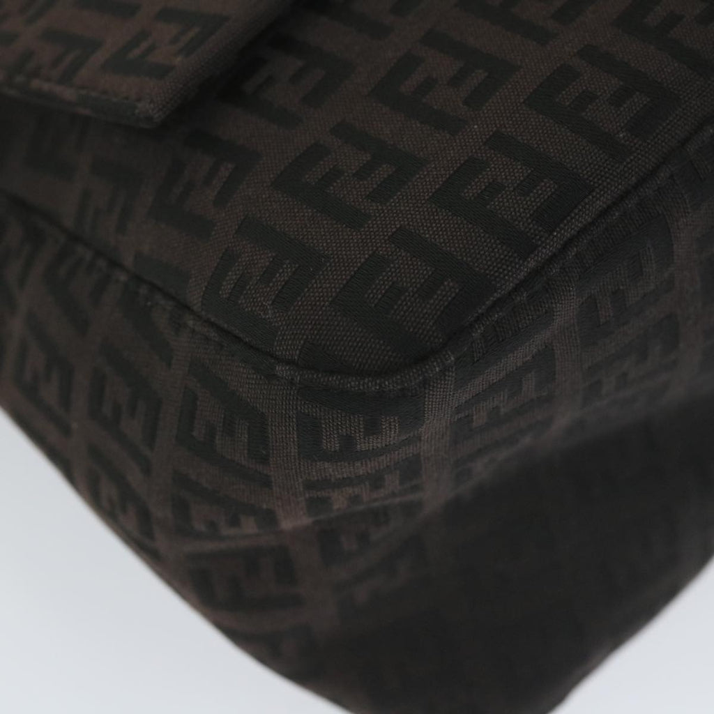 FENDI Zucchino Canvas Mamma Baguette Shoulder Bag Blackyk9359