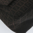 FENDI Zucchino Canvas Mamma Baguette Shoulder Bag Blackyk9359