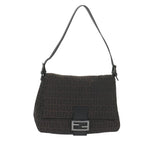 FENDI Zucchino Canvas Mamma Baguette Shoulder Bag Blackyk9359
