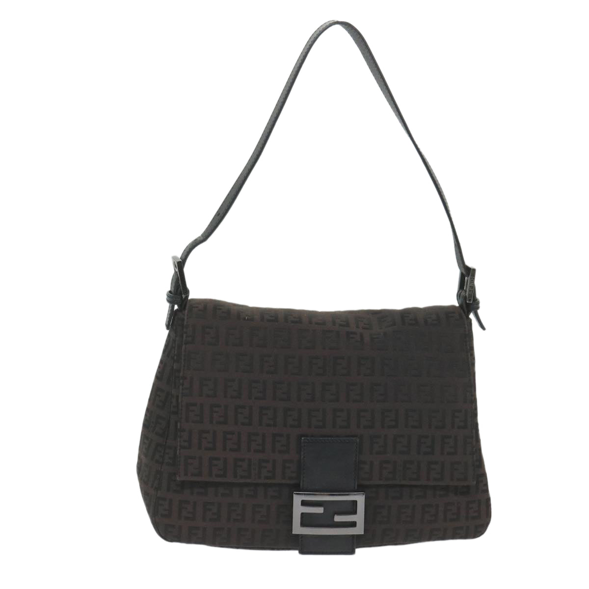 FENDI Zucchino Canvas Mamma Baguette Shoulder Bag Blackyk9359