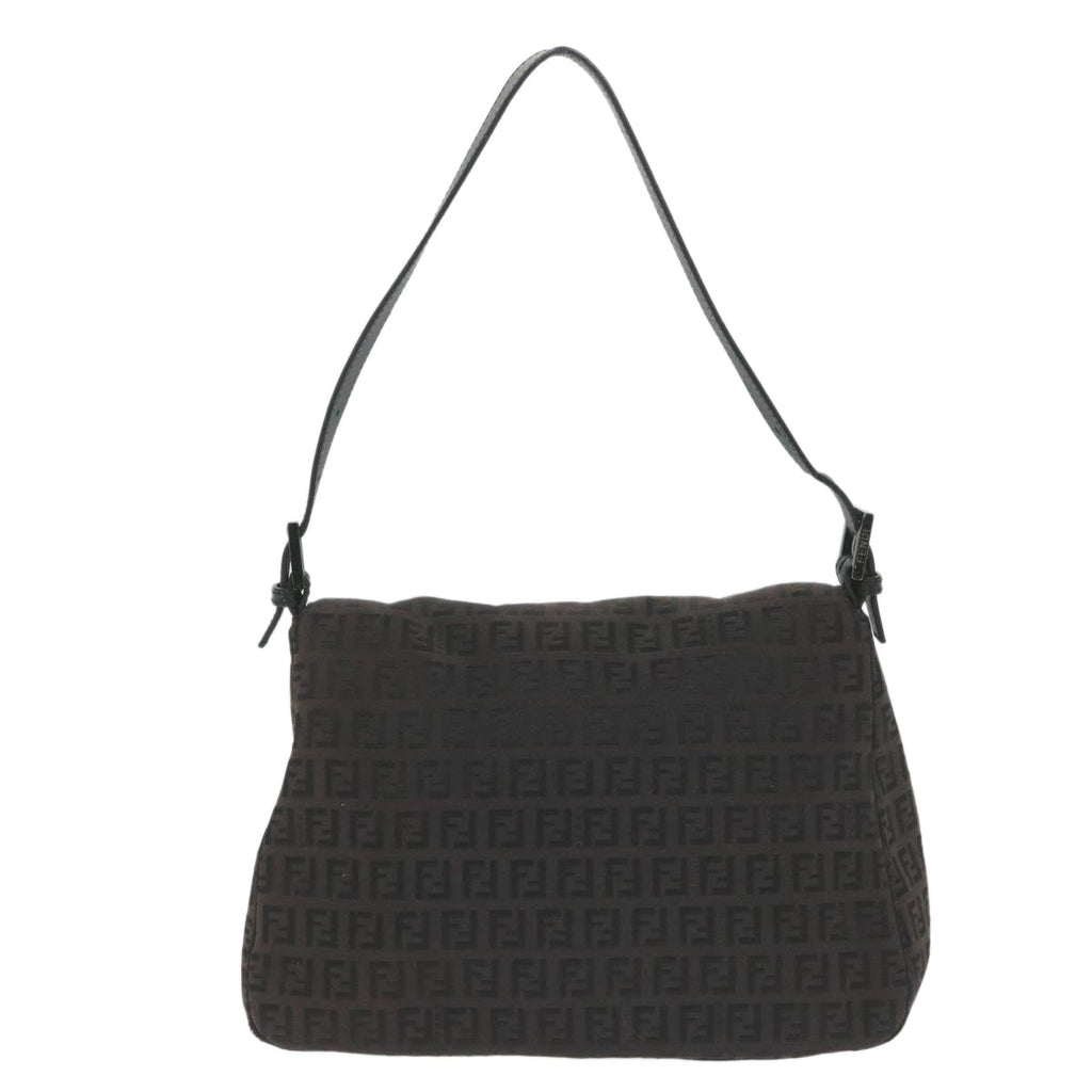 FENDI Zucchino Canvas Mamma Baguette Shoulder Bag Blackyk9359