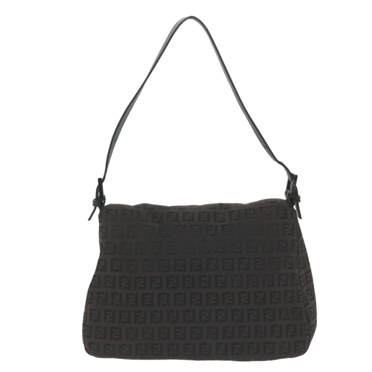 FENDI Zucchino Canvas Mamma Baguette Shoulder Bag Blackyk9359