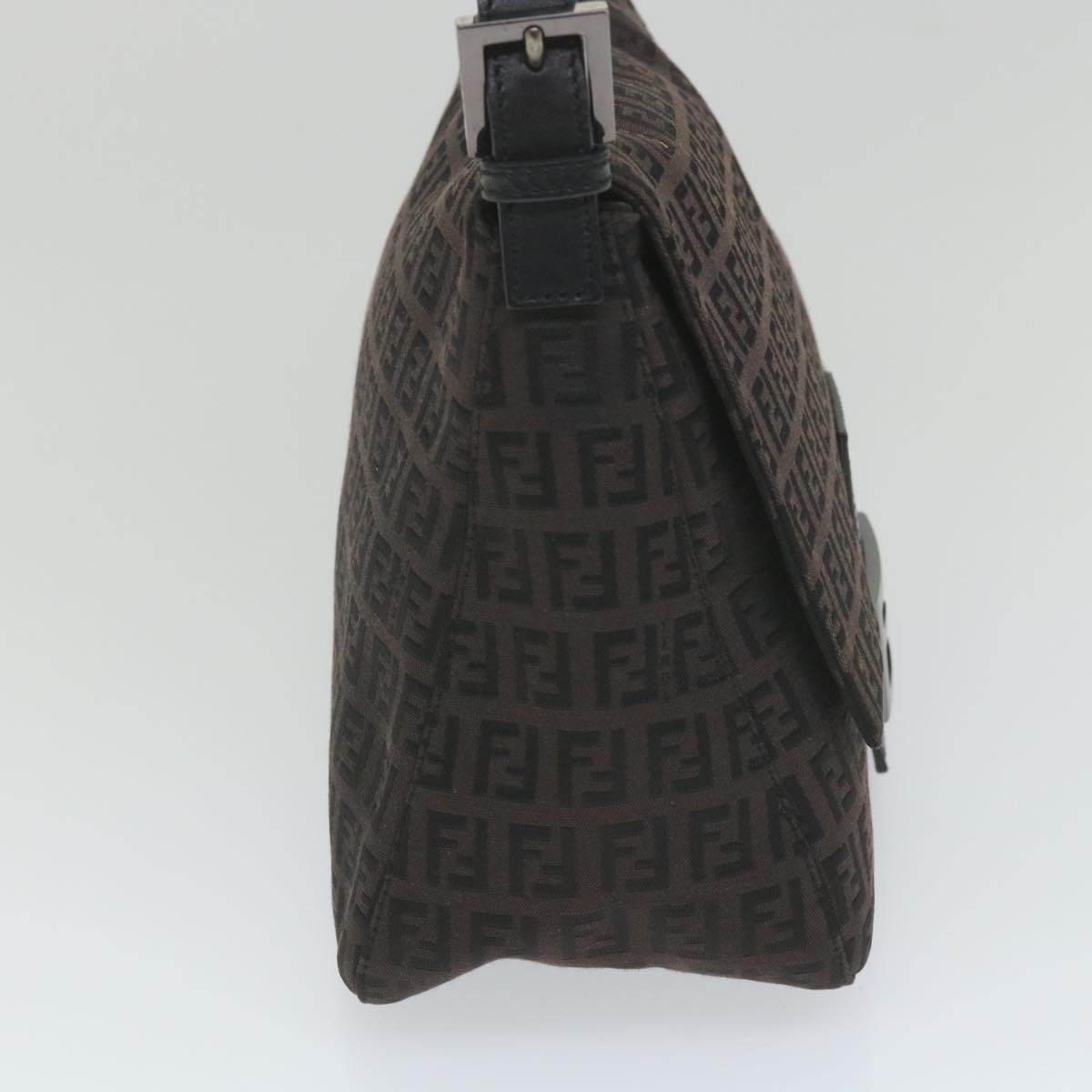 FENDI Zucchino Canvas Mamma Baguette Shoulder Bag Blackyk9359