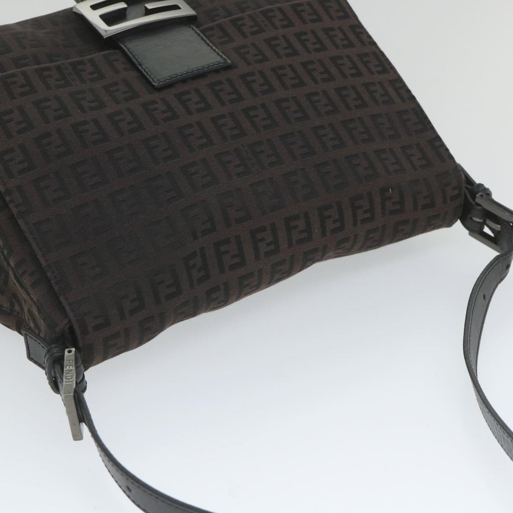 FENDI Zucchino Canvas Mamma Baguette Shoulder Bag Blackyk9359