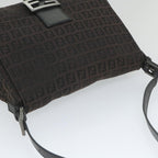 FENDI Zucchino Canvas Mamma Baguette Shoulder Bag Blackyk9359