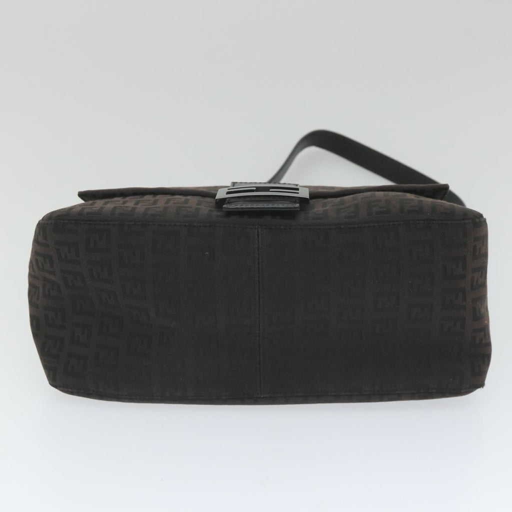 FENDI Zucchino Canvas Mamma Baguette Shoulder Bag Blackyk9359