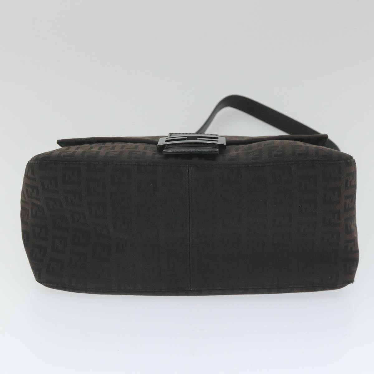 FENDI Zucchino Canvas Mamma Baguette Shoulder Bag Blackyk9359