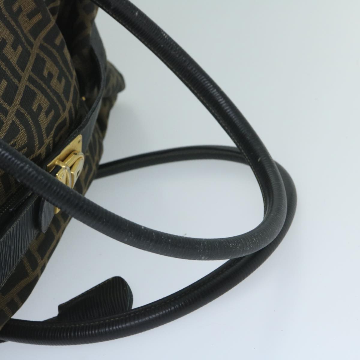 FENDI Zucca Canvas Boston Bag Brown Blackyk9376