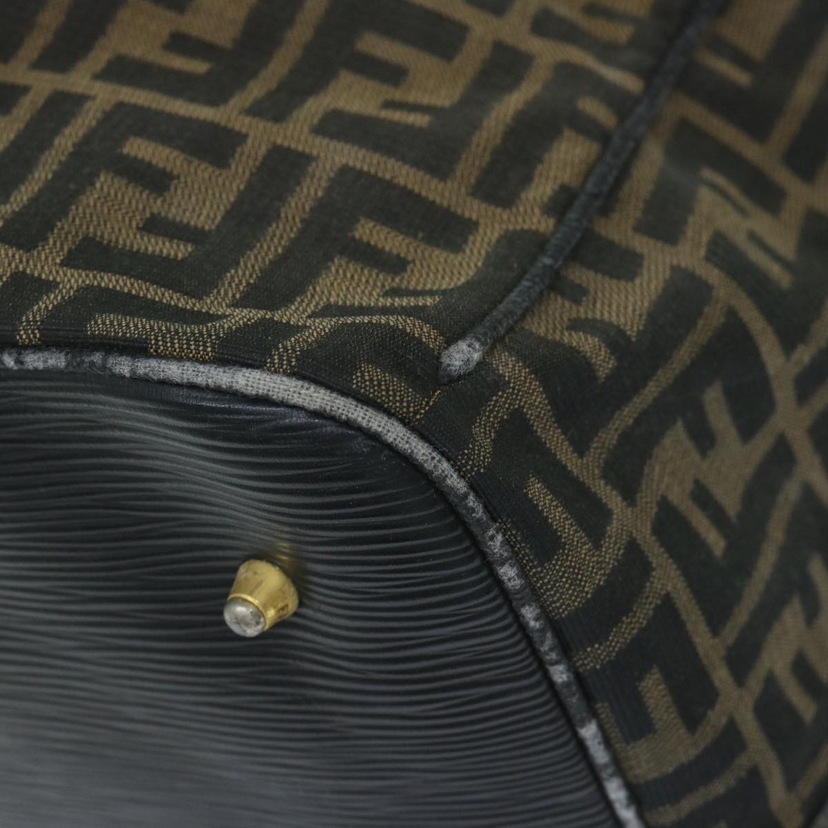 FENDI Zucca Canvas Boston Bag Brown Blackyk9376