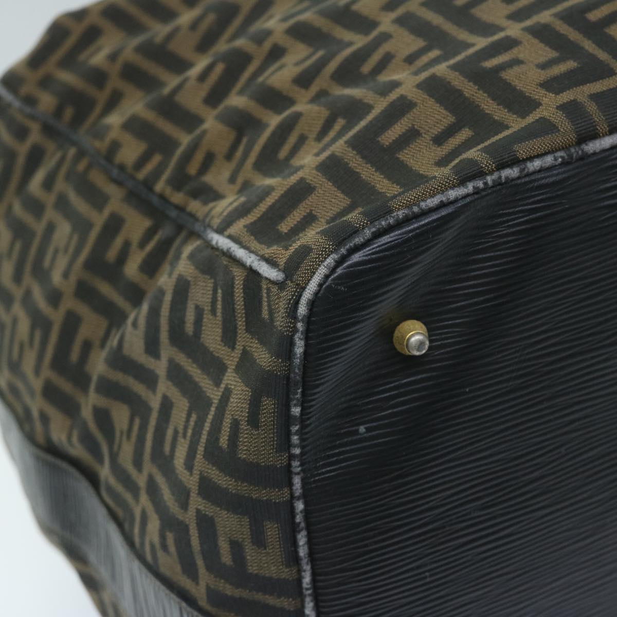 FENDI Zucca Canvas Boston Bag Brown Blackyk9376