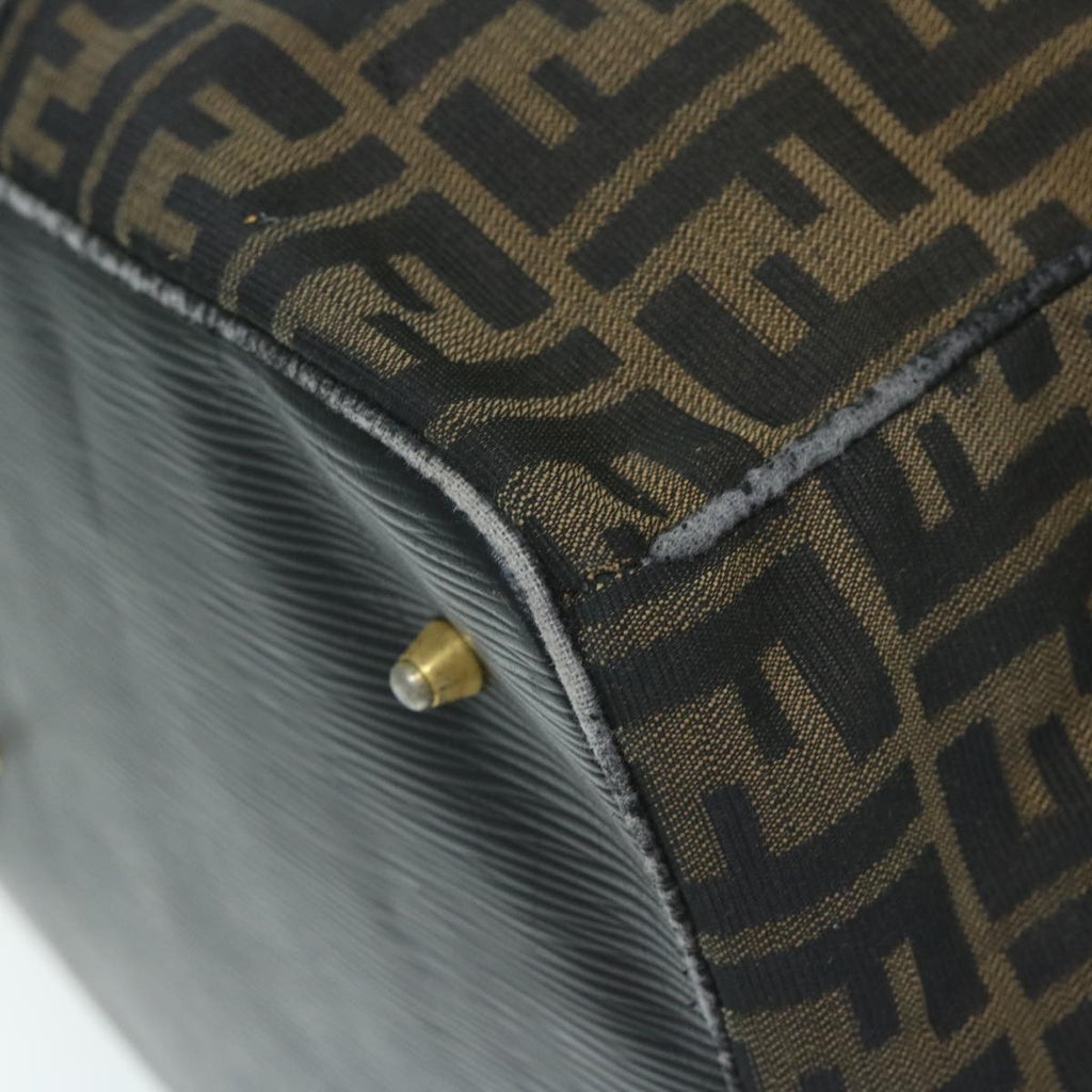 FENDI Zucca Canvas Boston Bag Brown Blackyk9376