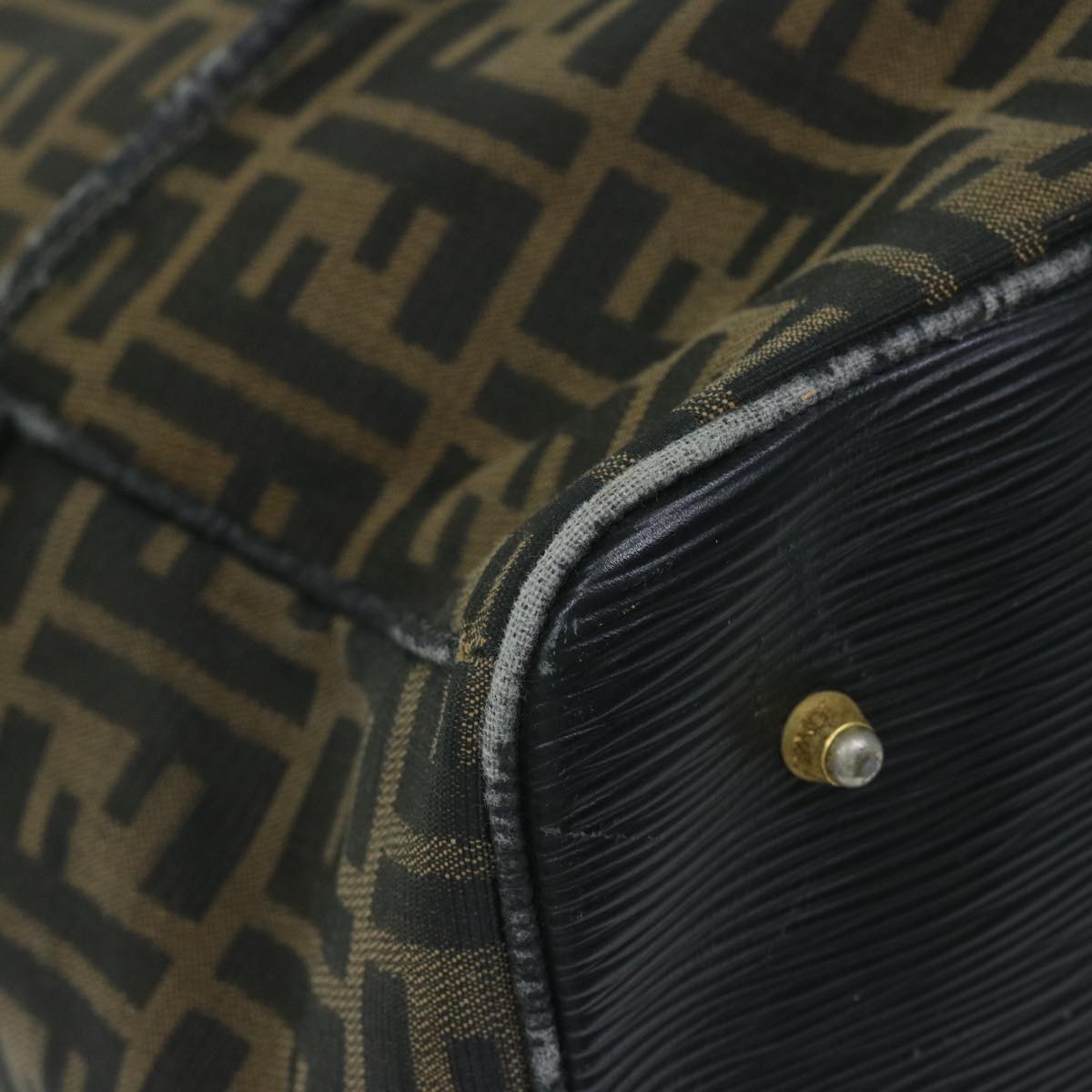 FENDI Zucca Canvas Boston Bag Brown Blackyk9376