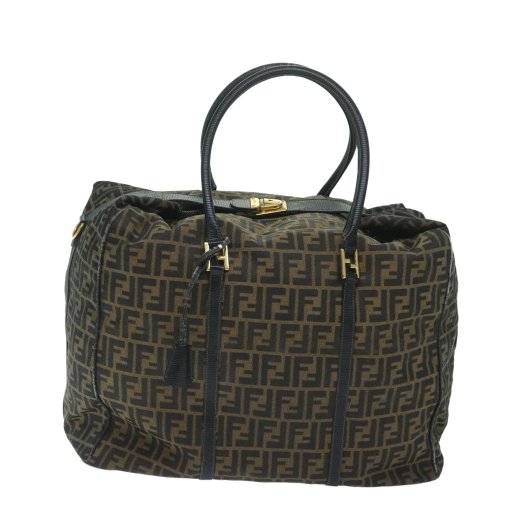 FENDI Zucca Canvas Boston Bag Brown Blackyk9376
