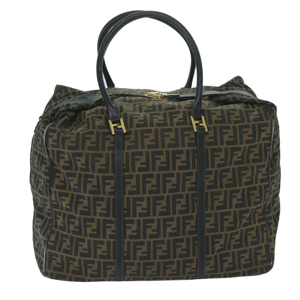 FENDI Zucca Canvas Boston Bag Brown Blackyk9376
