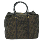 FENDI Zucca Canvas Boston Bag Brown Blackyk9376