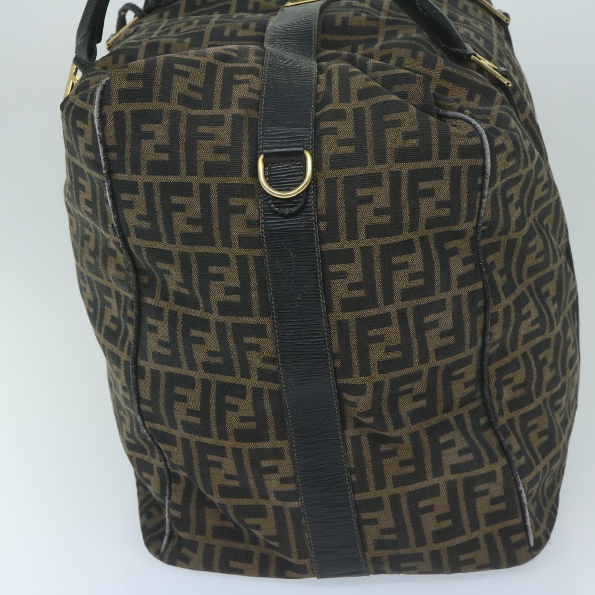 FENDI Zucca Canvas Boston Bag Brown Blackyk9376