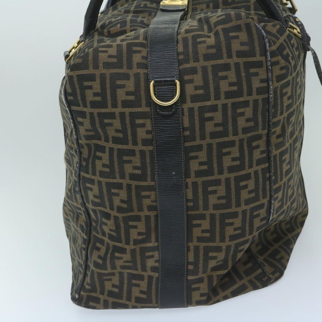 FENDI Zucca Canvas Boston Bag Brown Blackyk9376