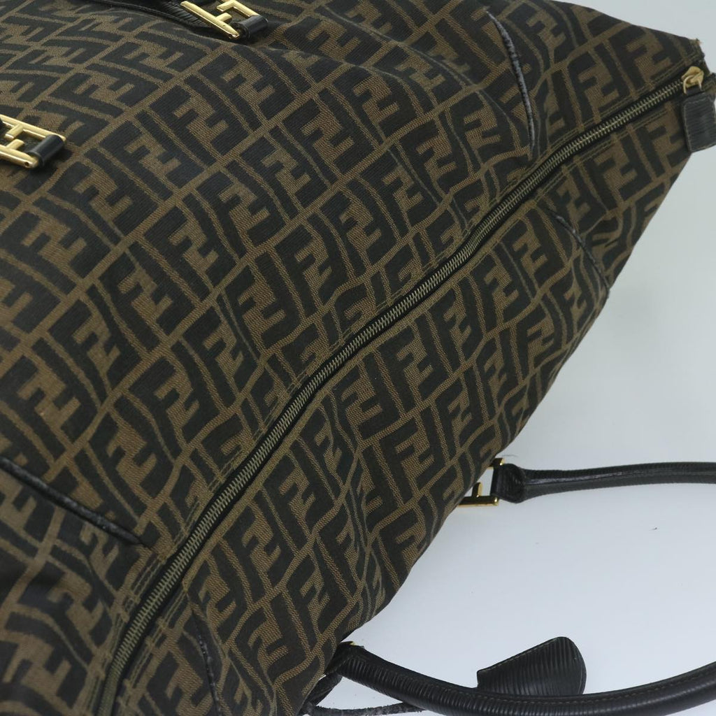FENDI Zucca Canvas Boston Bag Brown Blackyk9376