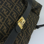 FENDI Zucca Canvas Boston Bag Brown Blackyk9376
