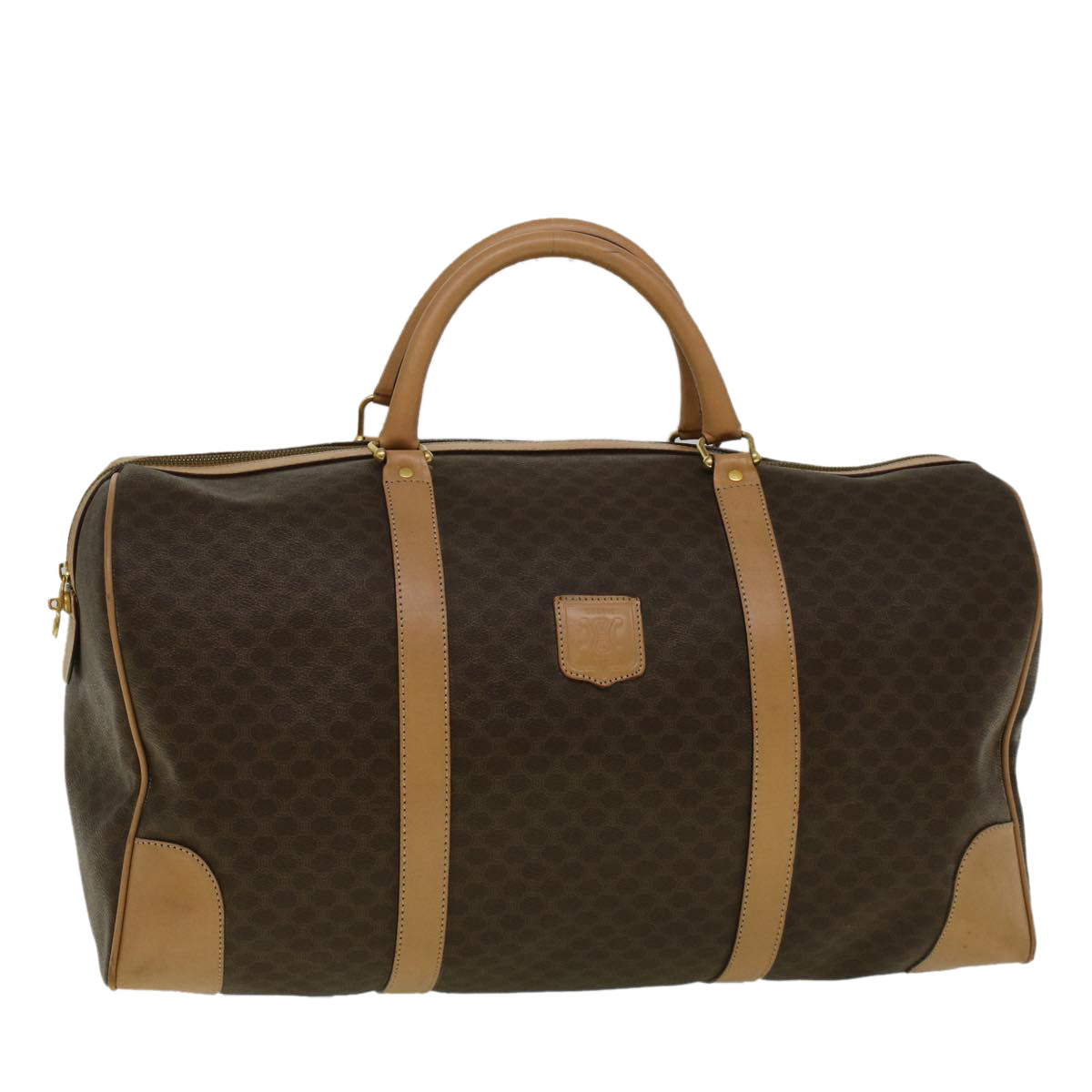 CELINE Macadam Canvas Boston Bag PVC Leather Brown 9392