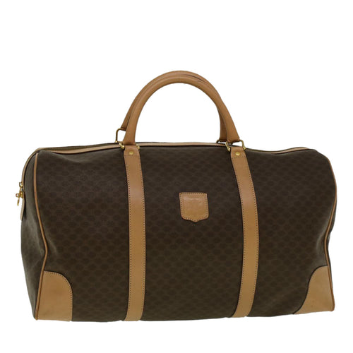 CELINE Macadam Canvas Boston Bag PVC Leather Brown 9392