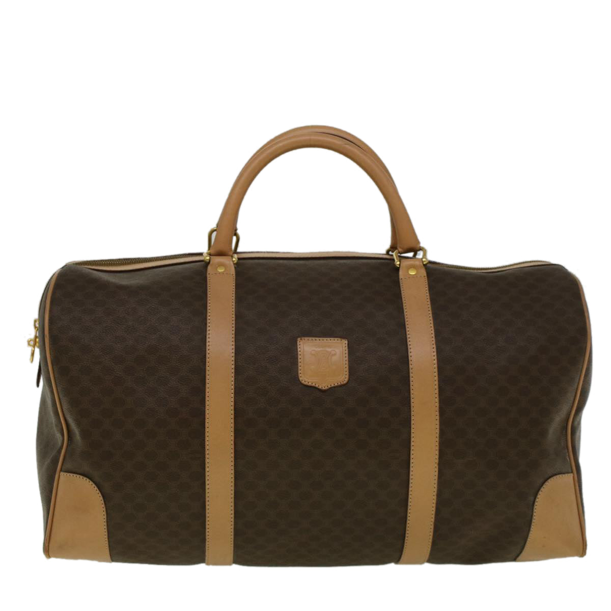 CELINE Macadam Canvas Boston Bag PVC Leather Brown 9392