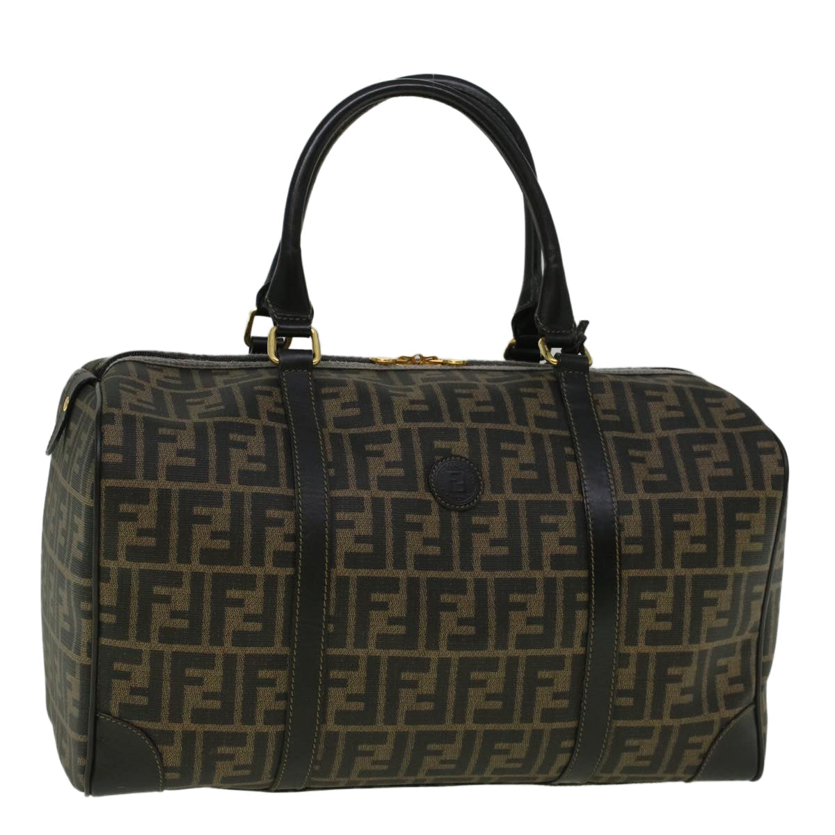 FENDI Zucca Canvas Boston Bag Black Brown 279 255090 049yk9394