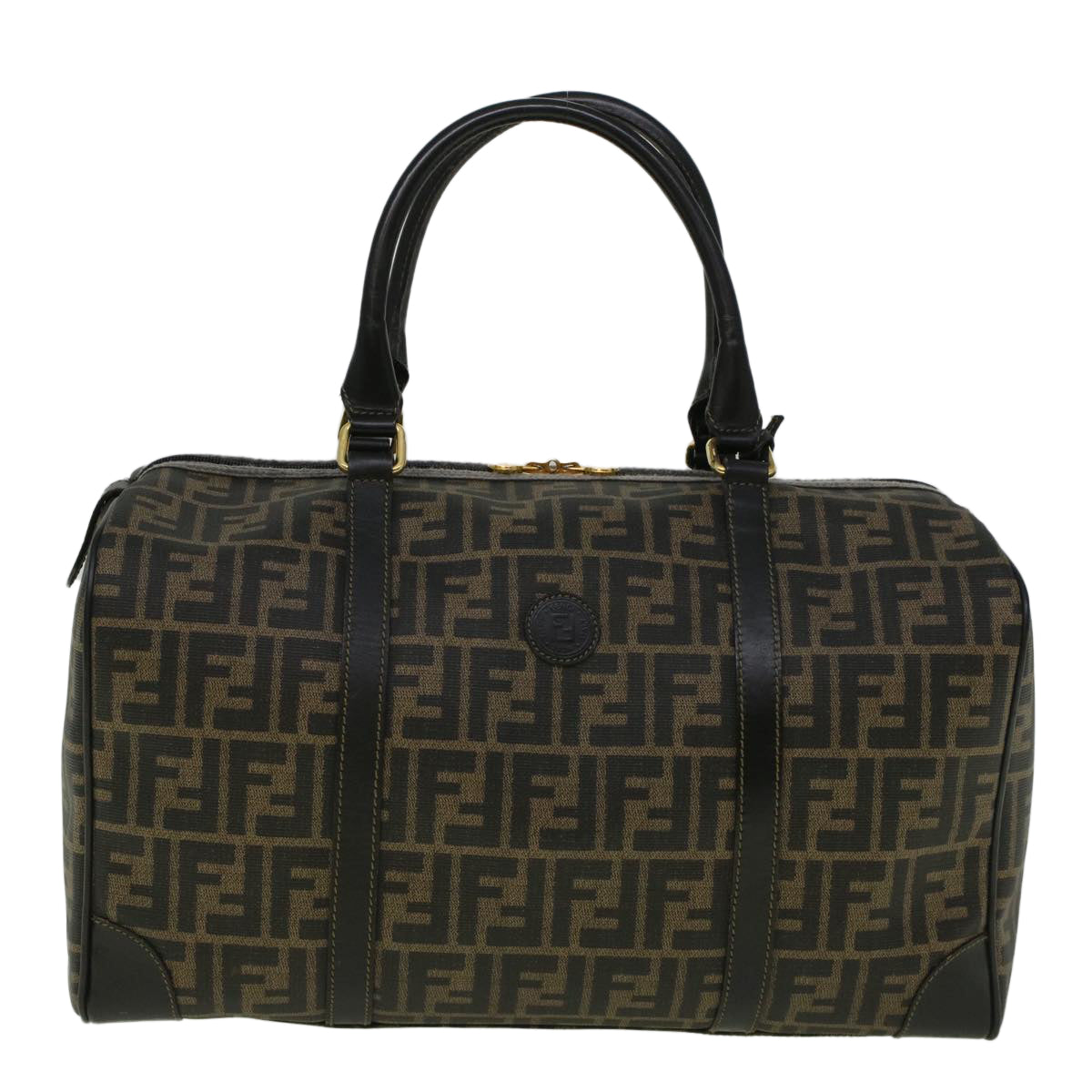 FENDI Zucca Canvas Boston Bag Black Brown 279 255090 049yk9394