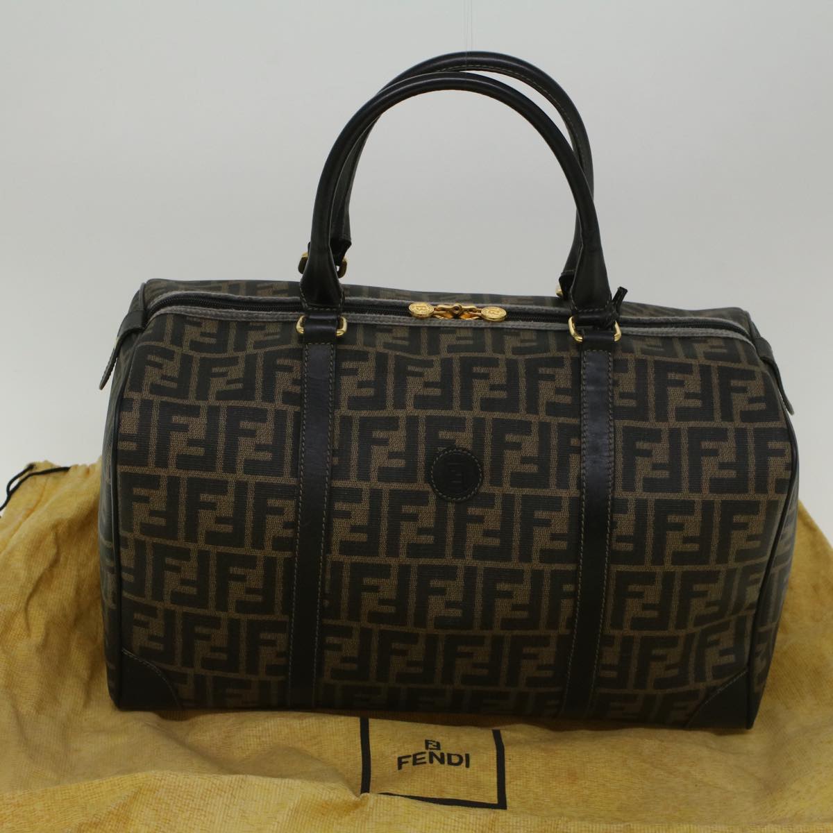 FENDI Zucca Canvas Boston Bag Black Brown 279 255090 049yk9394