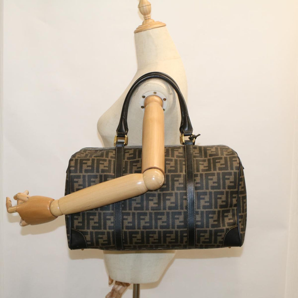 FENDI Zucca Canvas Boston Bag Black Brown 279 255090 049yk9394