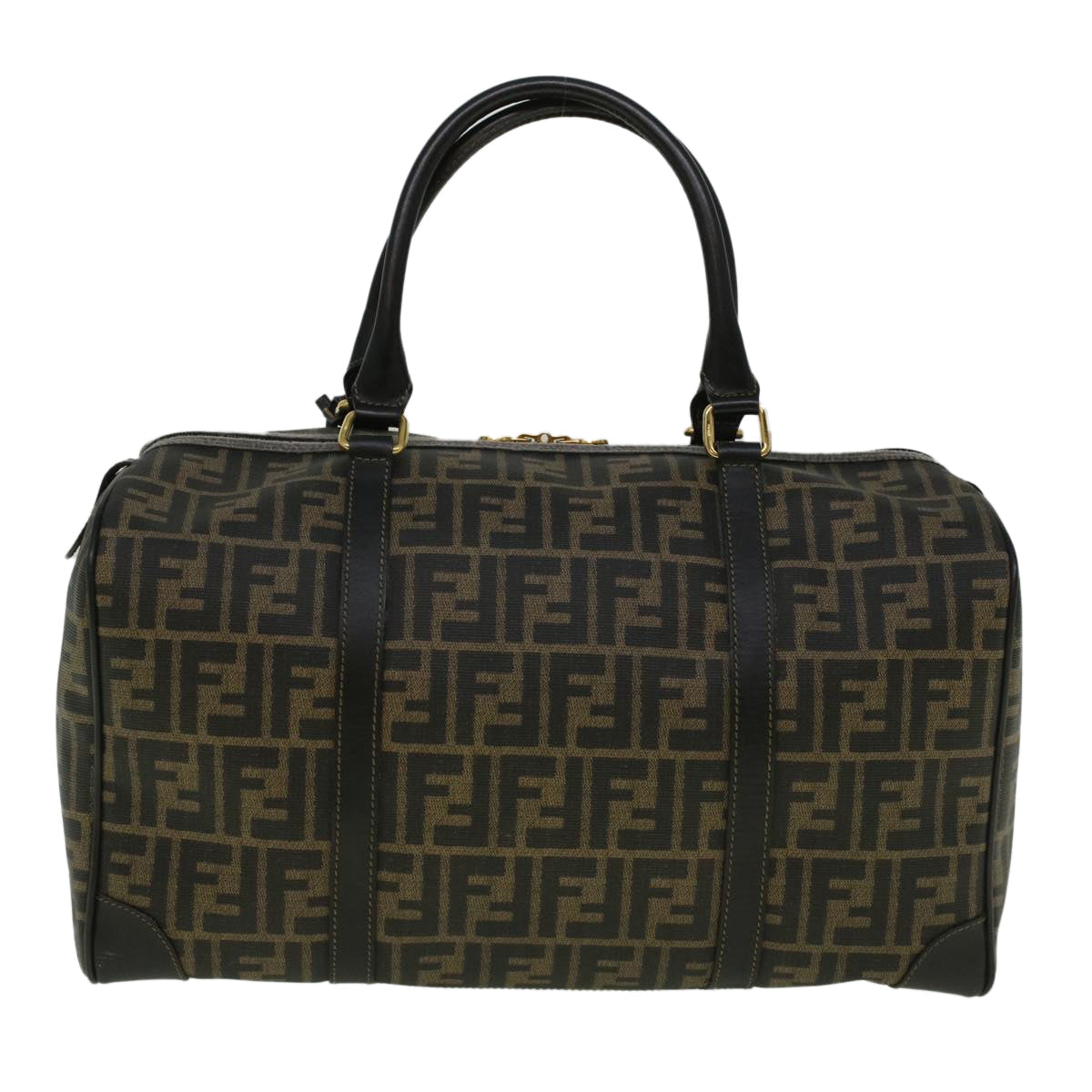 FENDI Zucca Canvas Boston Bag Black Brown 279 255090 049yk9394