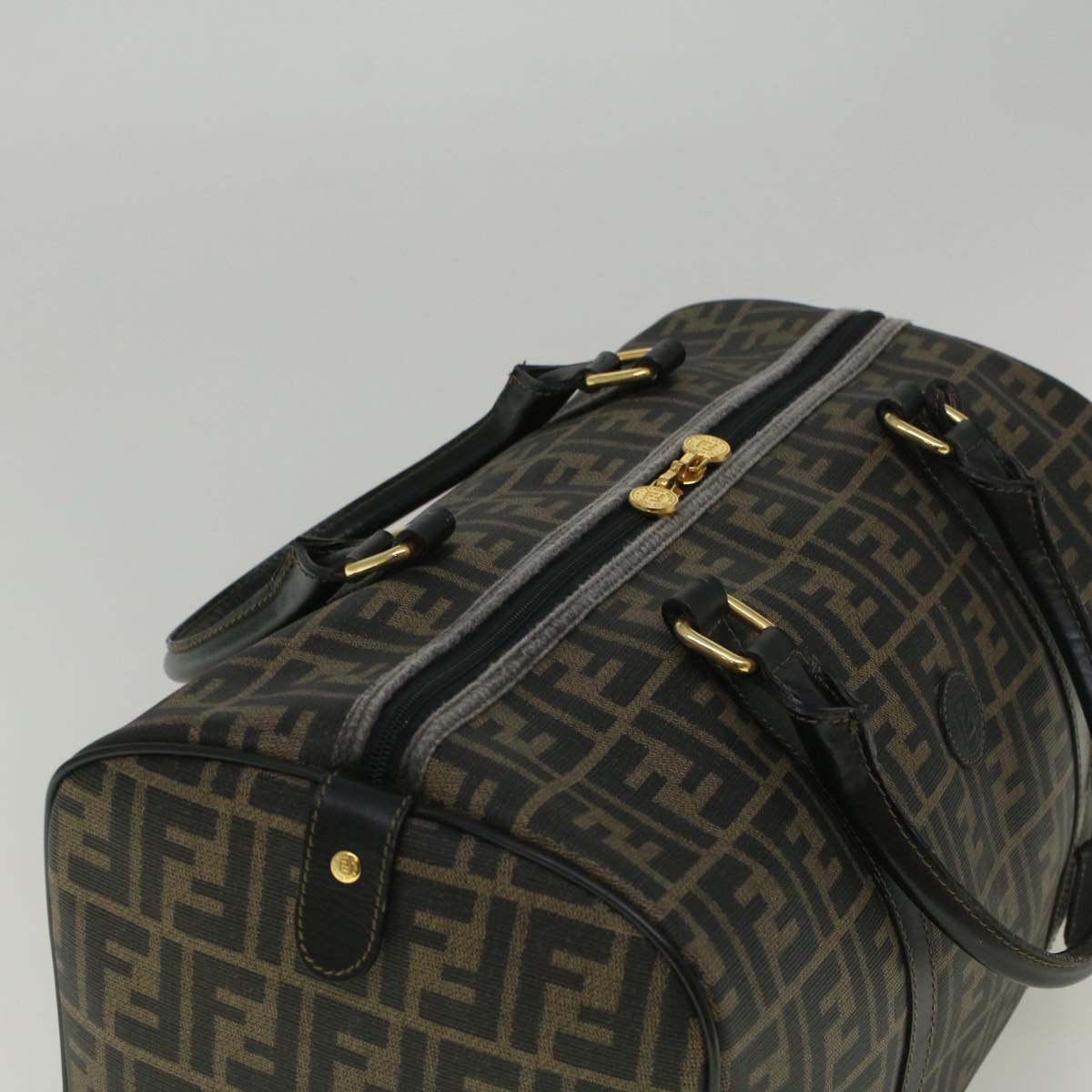 FENDI Zucca Canvas Boston Bag Black Brown 279 255090 049yk9394