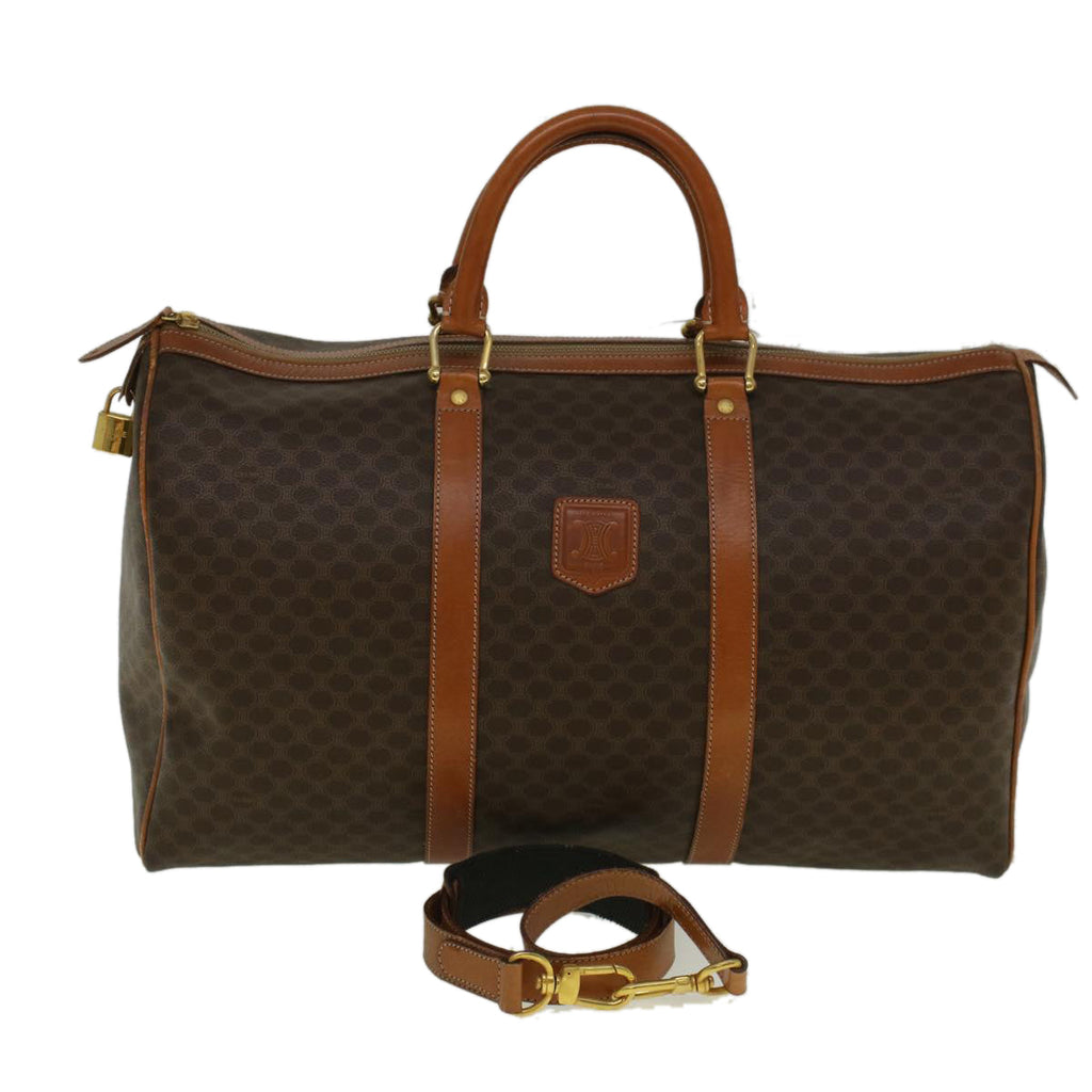 CELINE Macadam Canvas Boston Bag PVC Leather 2way Brown 9396