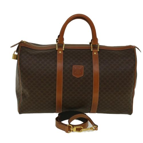 CELINE Macadam Canvas Boston Bag PVC Leather 2way Brown 9396