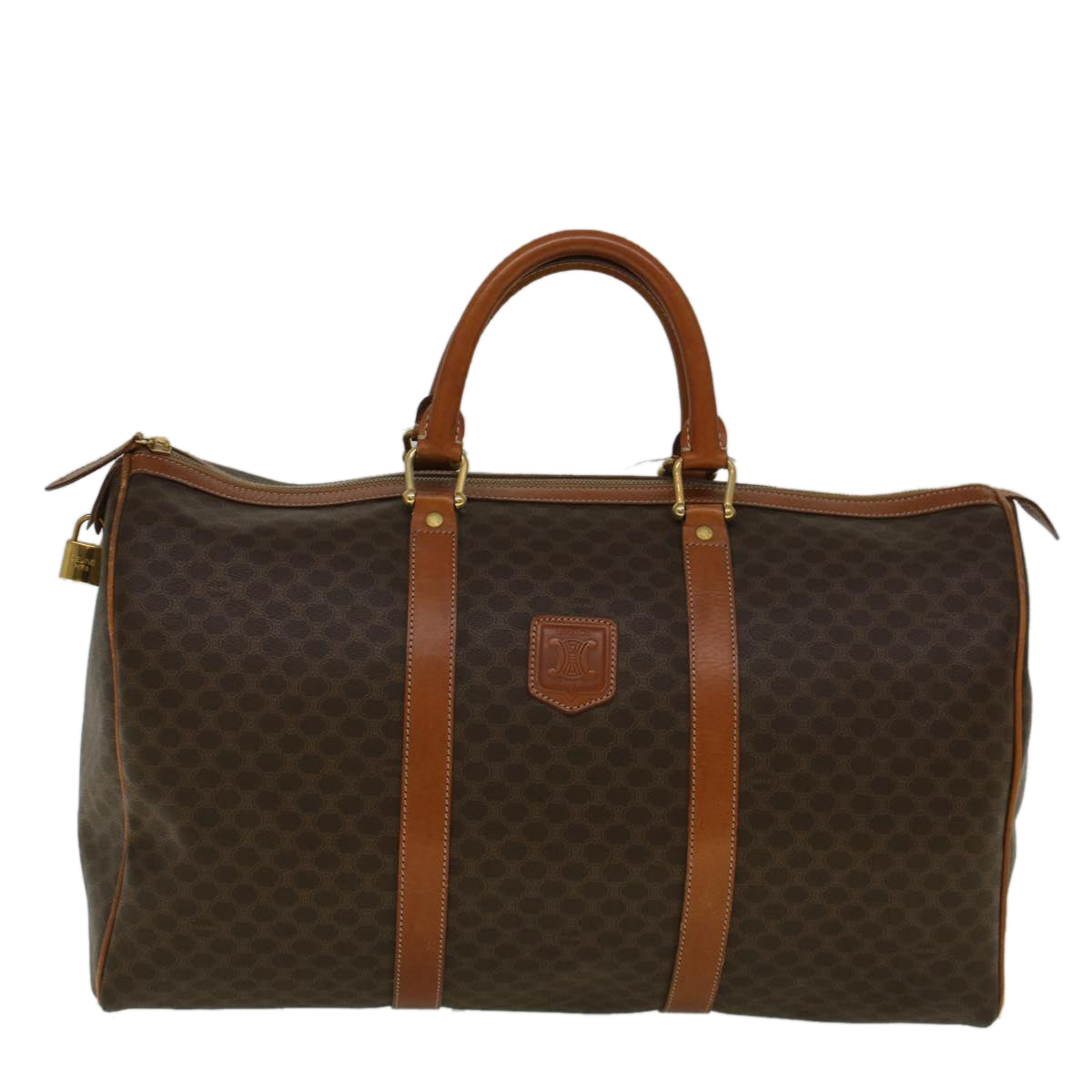 CELINE Macadam Canvas Boston Bag PVC Leather 2way Brown 9396