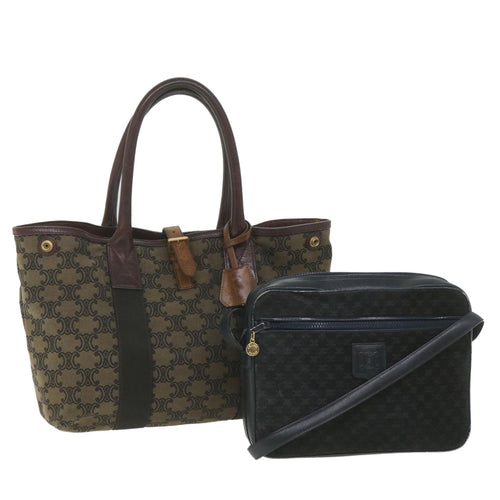 CELINE Macadam Canvas Shoulder Bag 2Set Brown Navy 9429