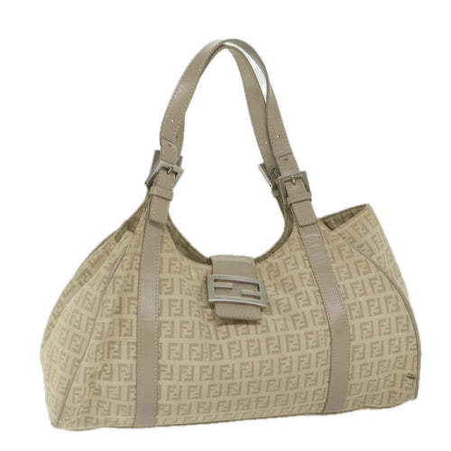 FENDI Zucchino Canvas Shoulder Bag Beigeyk9541