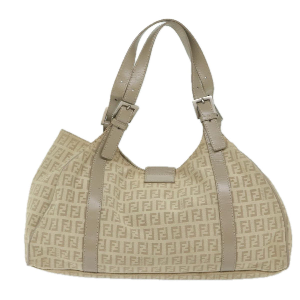 FENDI Zucchino Canvas Shoulder Bag Beigeyk9541