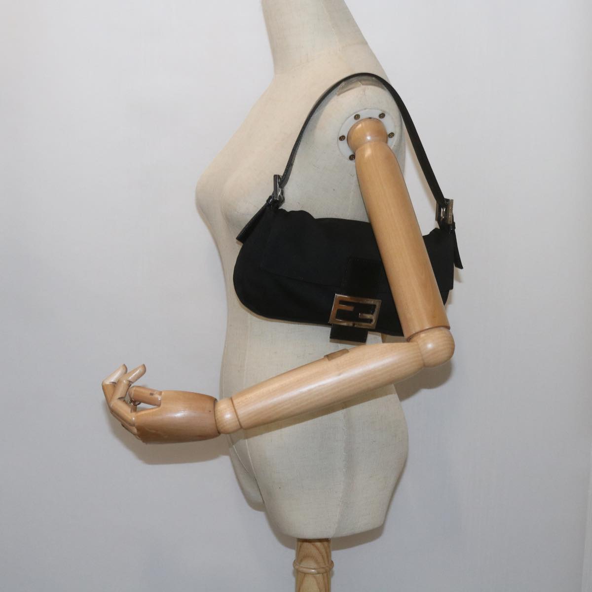 FENDI Mamma Baguette Shoulder Bag Nylon Blackyk9545