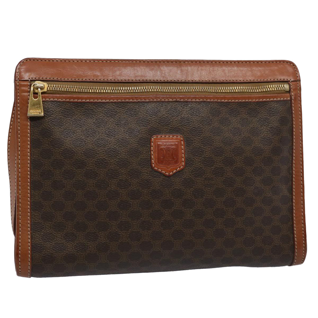 CELINE Macadam Canvas Clutch Bag PVC Leather Brown 9555