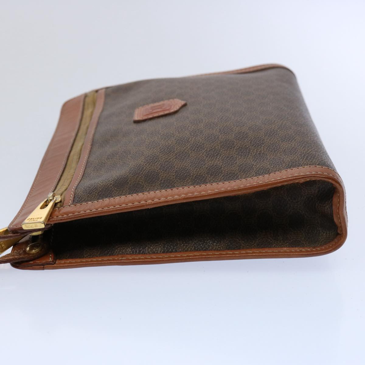 CELINE Macadam Canvas Clutch Bag PVC Leather Brown 9555