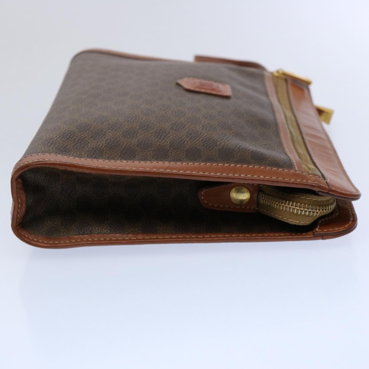 CELINE Macadam Canvas Clutch Bag PVC Leather Brown 9555