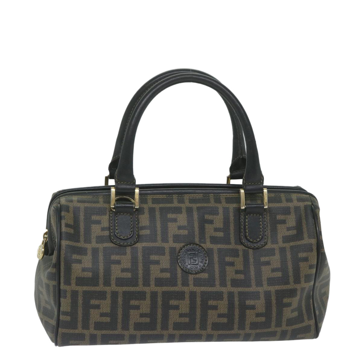 FENDI Zucca Canvas Boston Bag Black Brownyk9674