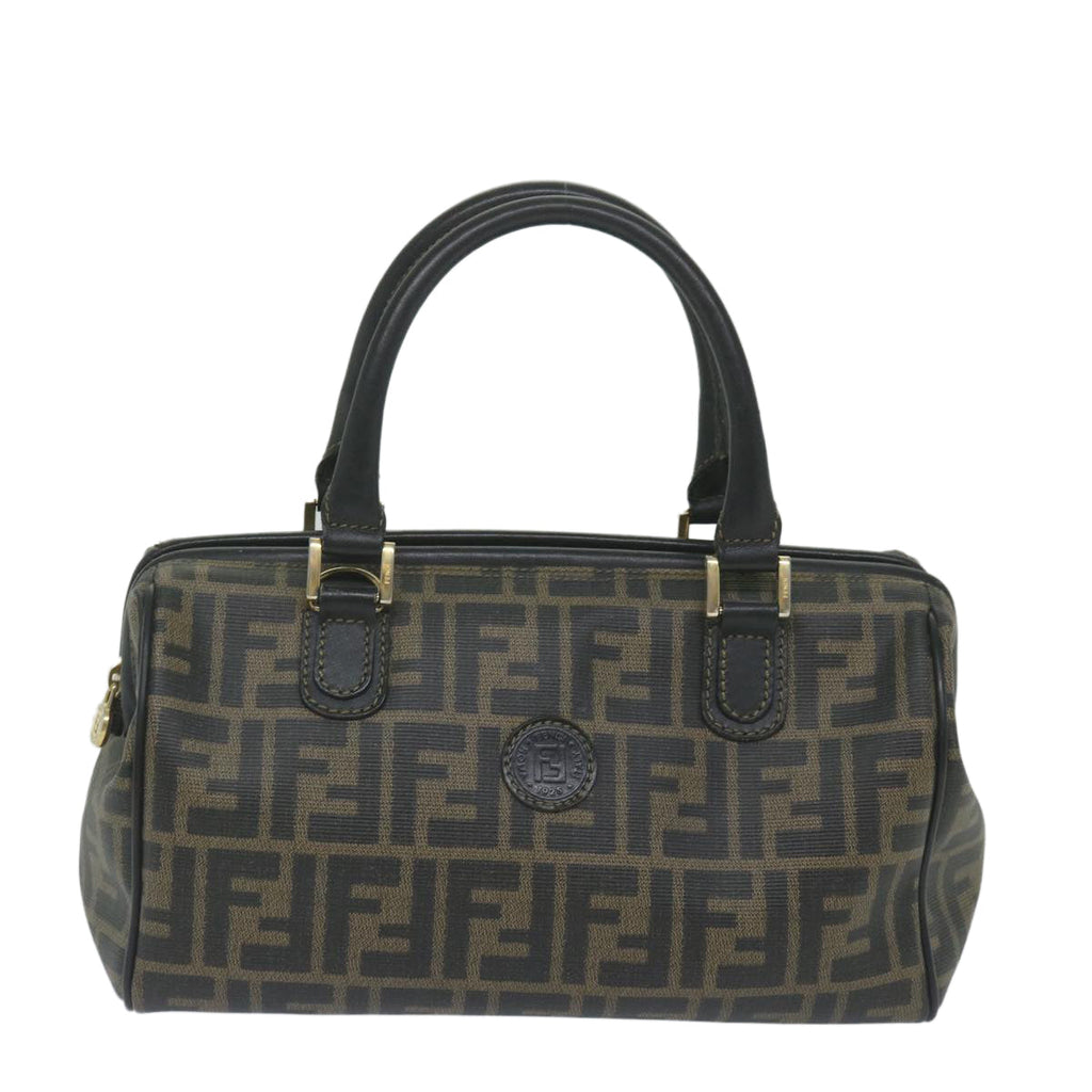 FENDI Zucca Canvas Boston Bag Black Brownyk9674
