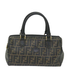 FENDI Zucca Canvas Boston Bag Black Brownyk9674