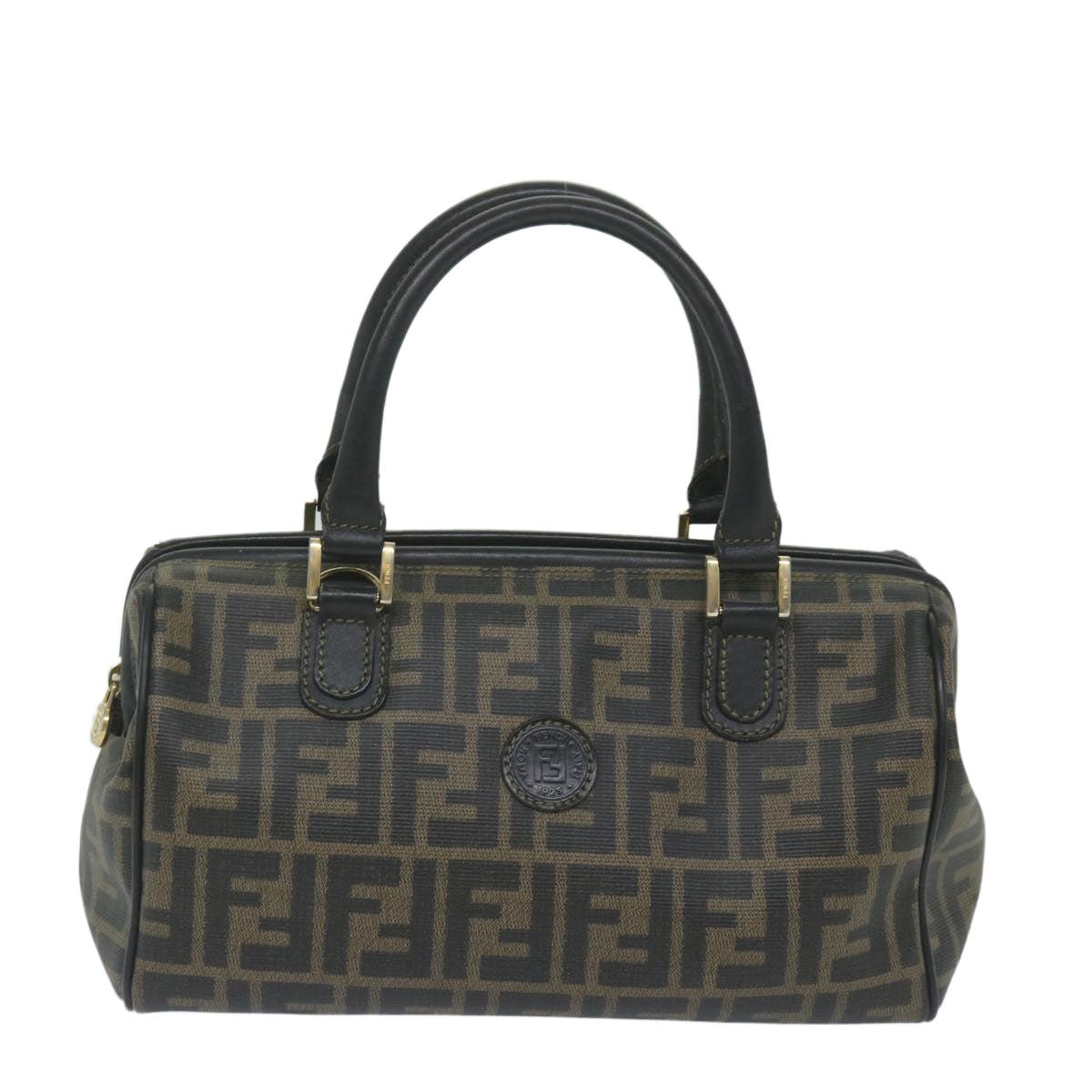 FENDI Zucca Canvas Boston Bag Black Brownyk9674