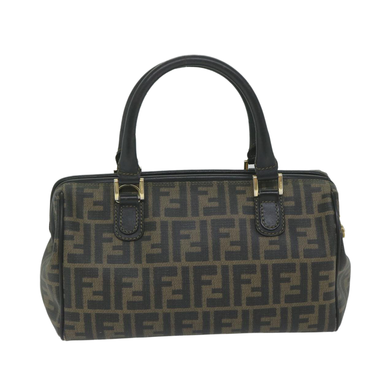 FENDI Zucca Canvas Boston Bag Black Brownyk9674
