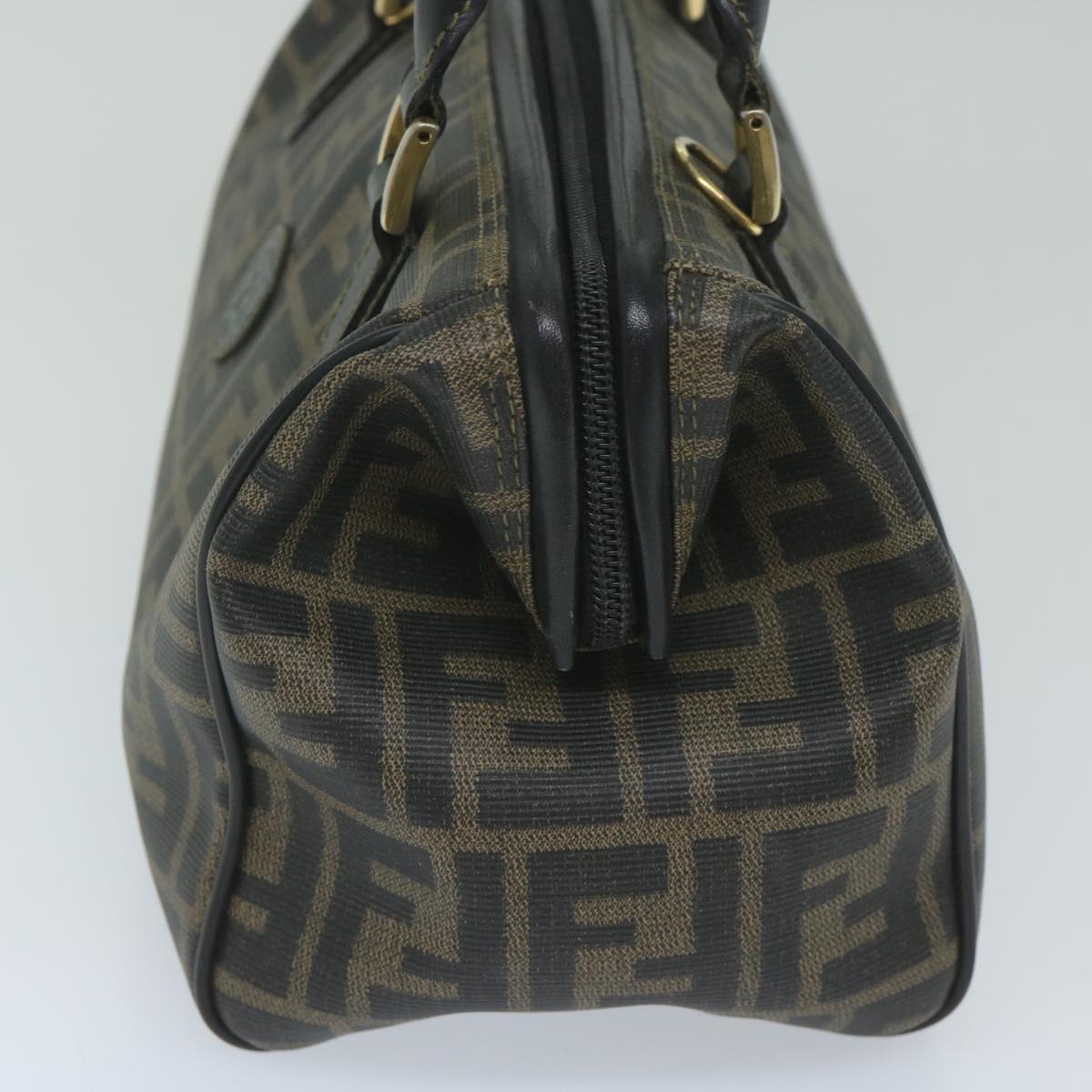 FENDI Zucca Canvas Boston Bag Black Brownyk9674