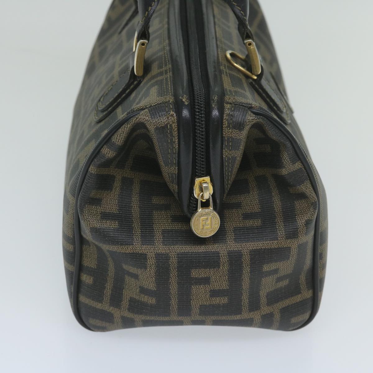 FENDI Zucca Canvas Boston Bag Black Brownyk9674