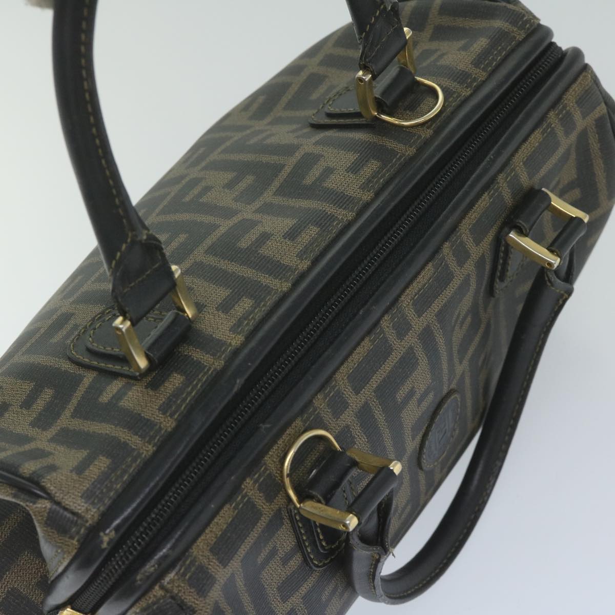 FENDI Zucca Canvas Boston Bag Black Brownyk9674